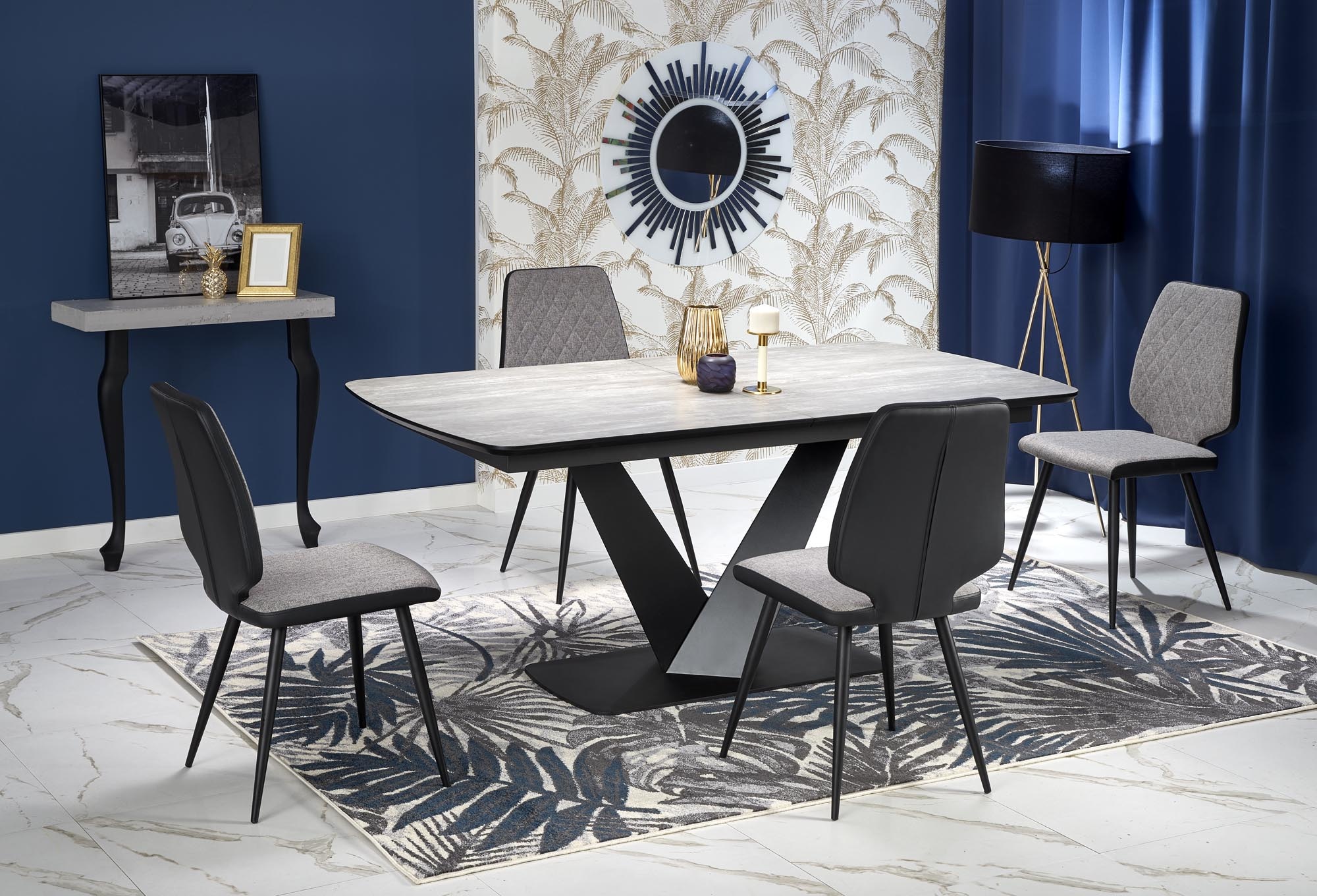 VINSTON - eettafel - uitschuifbaar - gelakt MDF - zwart grijs