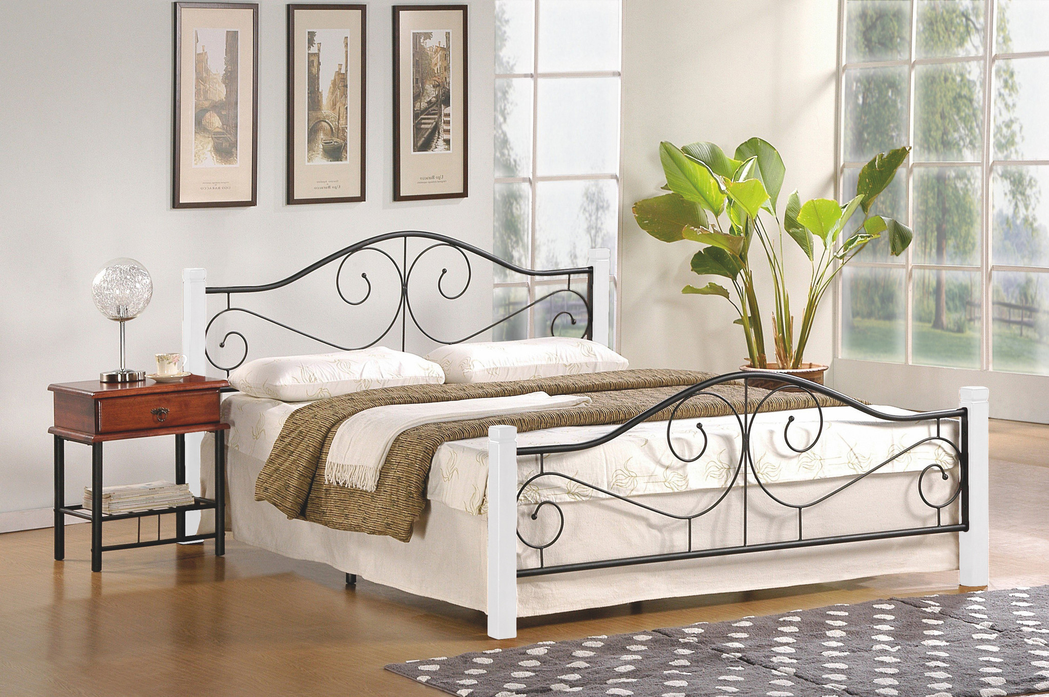 VIOLETTA - tweepersoonsbed - 205x165x96 cm - wit zwart