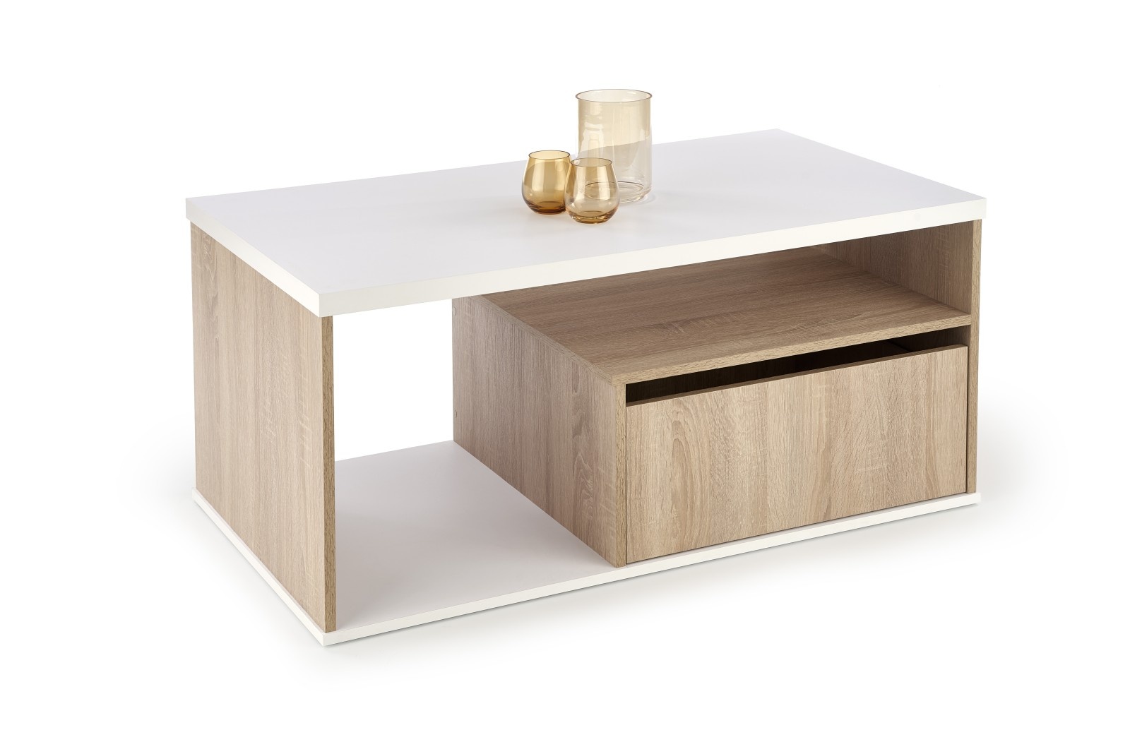 PANTERA - salontafel - met lade - sonoma eik, wit - 110x50x60cm