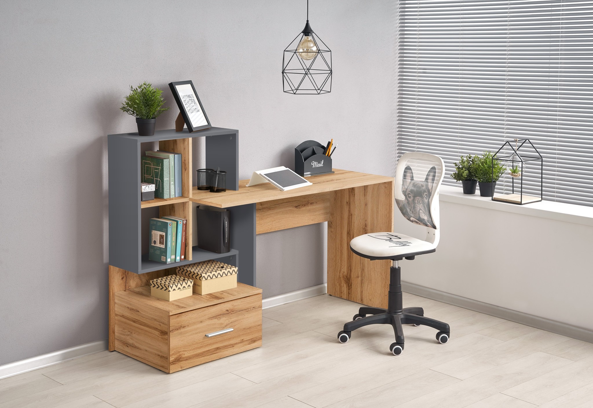 GROSSO - bureau - hout - met lade - 149x105x50 cm - donkergrijs