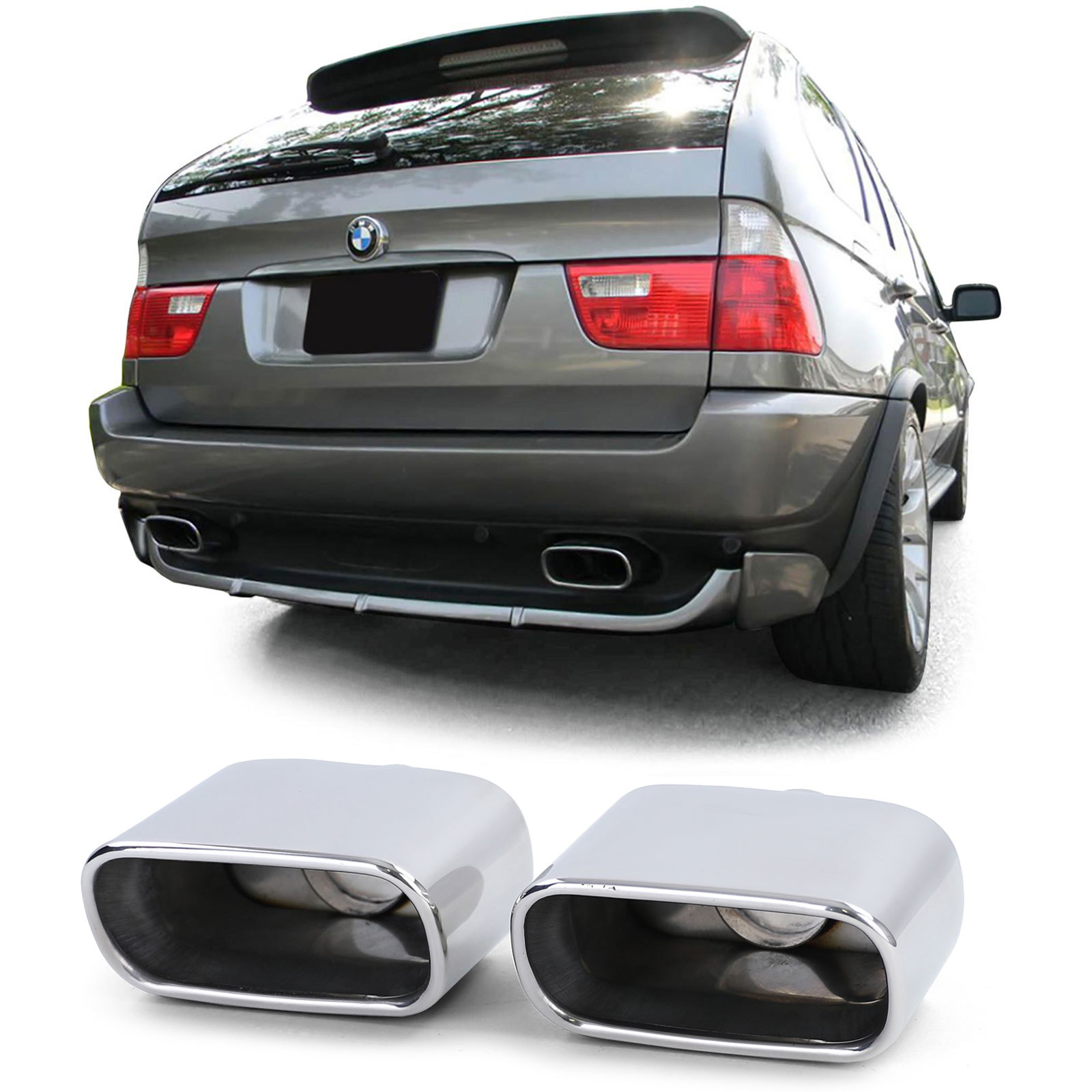 Uitlaat eindpijp - BMW X5 E53 99-06 - Sport optiek - RVS, verchroomde randen, paar.