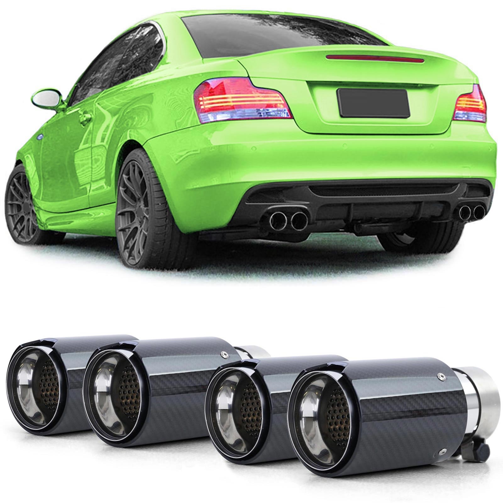Uitlaat eindpijp - BMW 1 Serie E81 E82 E87 E88 - Sport Carbon Zwart - 90mm