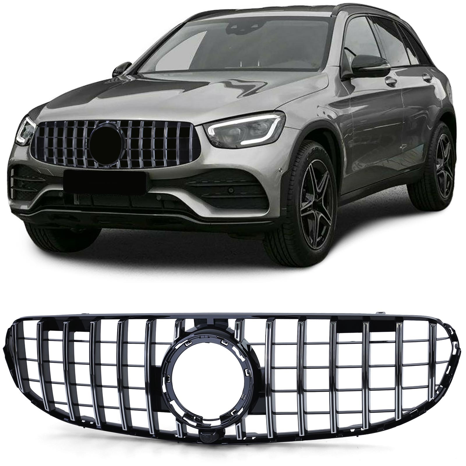 Autogrille geschikt voor Mercedes GLC X253 SUV - Sport optiek - Chroom / zwart glans coating