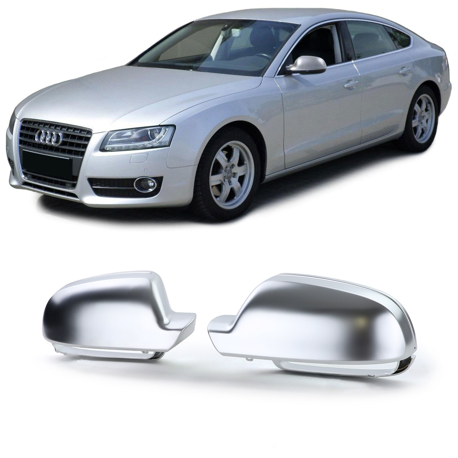 Spiegelkappen geschikt voor AUDI A3 A4 A5 09- - Zilver mat - Vervanging, RS-look