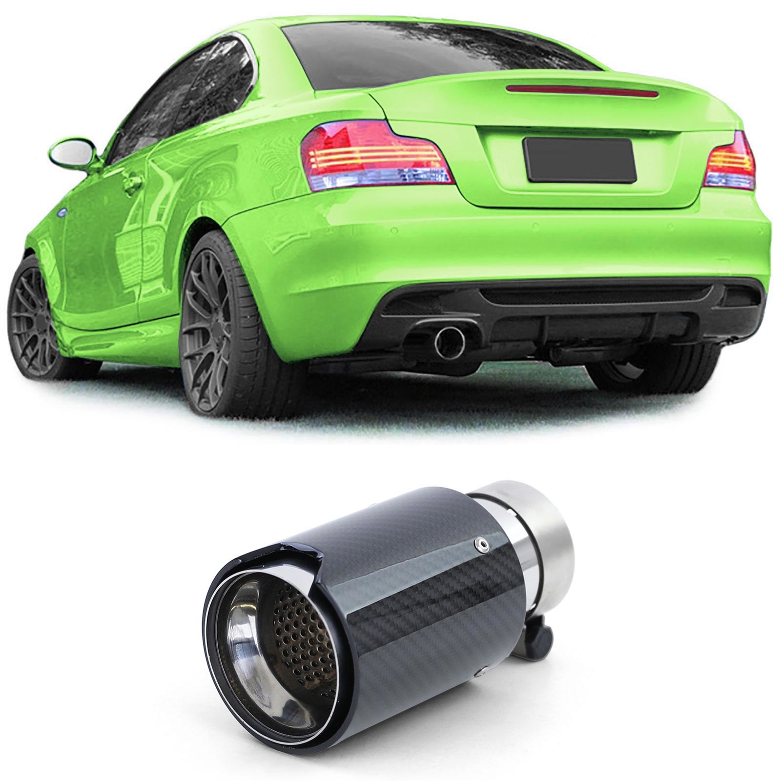 Uitlaat eindpijp - BMW 1 Serie E81 E82 E87 E88 - Sport optiek - Carbon Zwart, 90mm