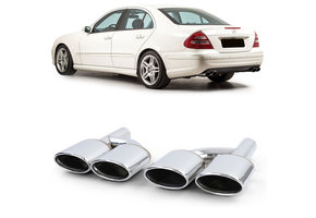 Uitlaat eindpijp - Mercedes W204 W211 W164 W166 W221 R230 - 4-pijps duplex - RVS met verchroomde randen - 52mm