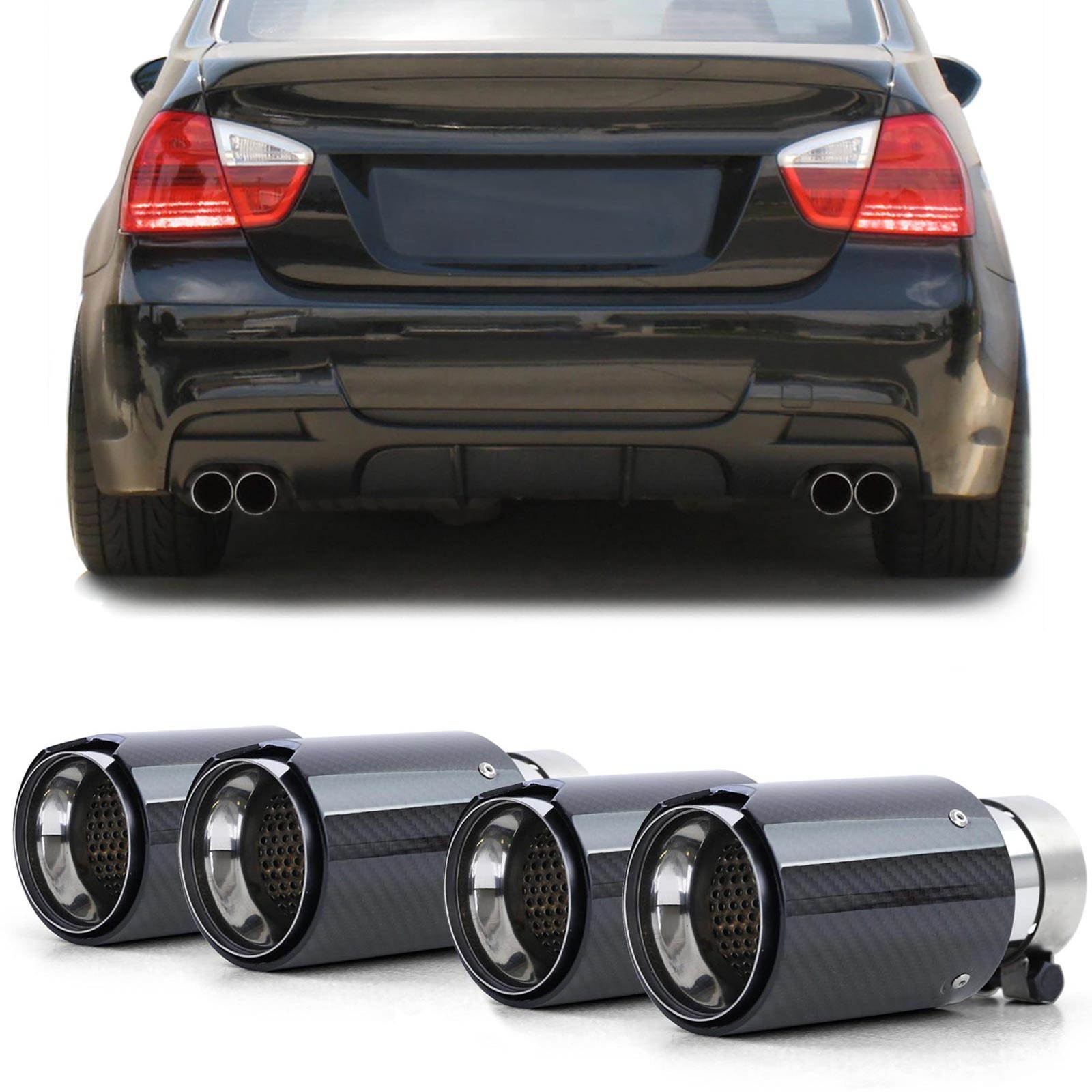 Uitlaat eindpijp - BMW 3 Serie E90 E91 E92 E93 - Sport Carbon Zwart - 90mm