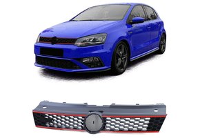 Autogrille - VW Polo 6R 6C 09-17 - Zwart Glanzend - Rode Sierstrepen GTI