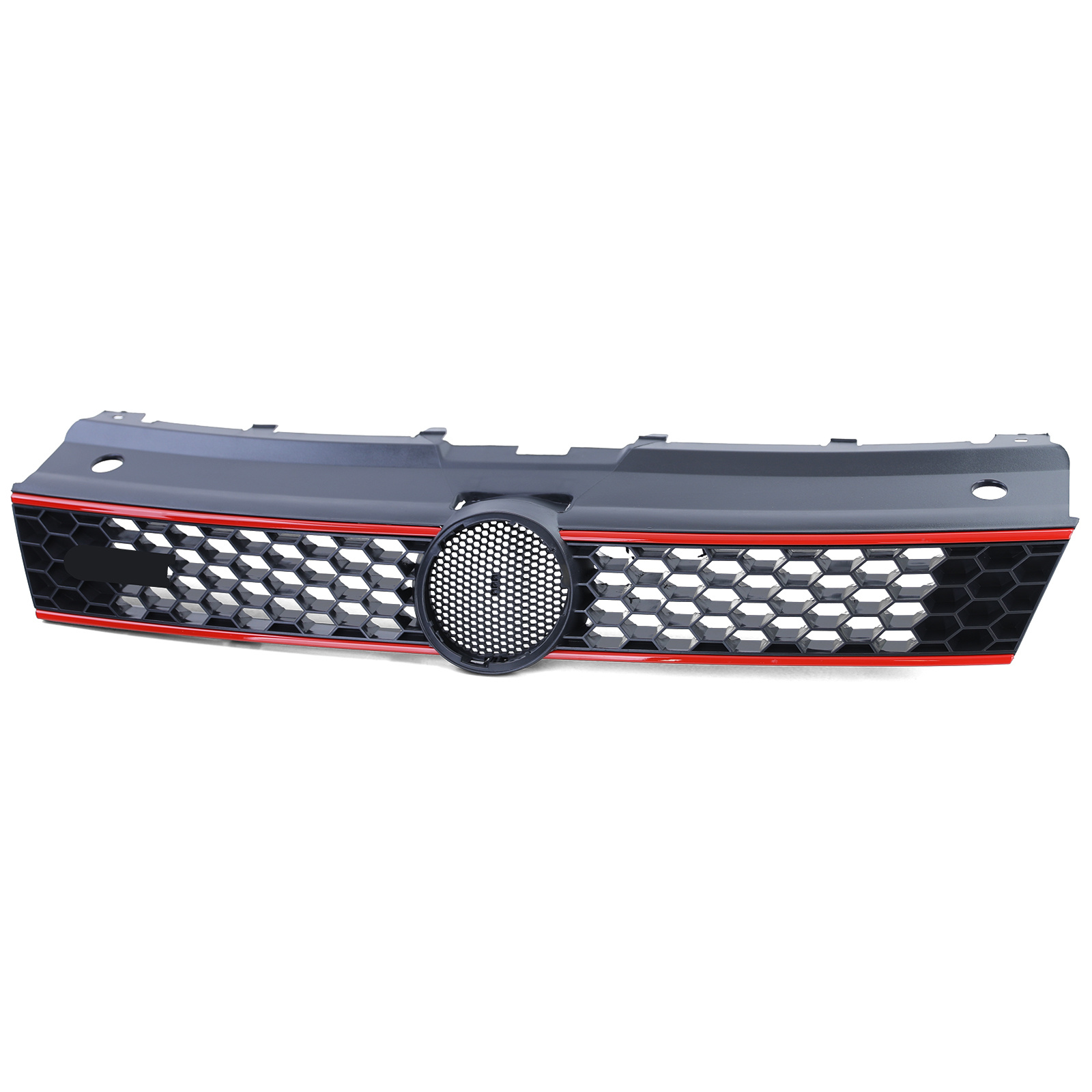 Autogrille geschikt voor VW Polo 6R 6C 09-17 - Zwart Glanzend - Rode Sierstrepen GTI