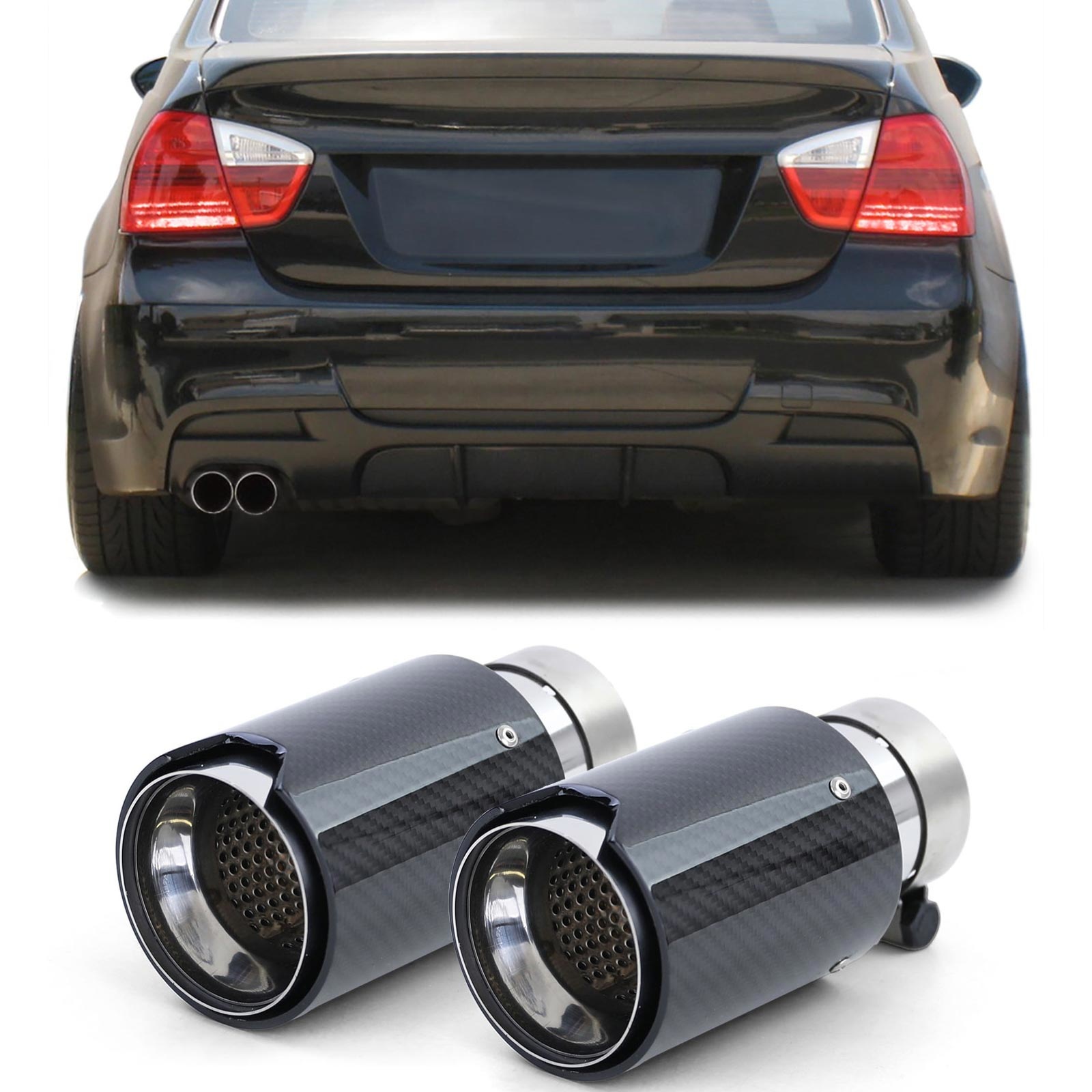 Uitlaatsierstuk - BMW 3 Serie E90 E91 E92 E93 - Sport Carbon Zwart - 90mm