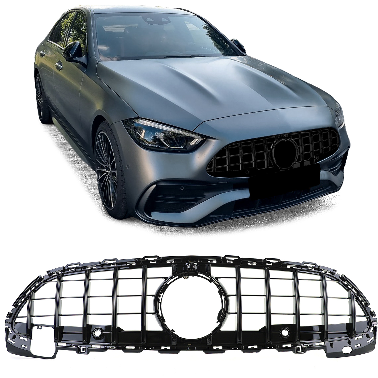 Autogrille geschikt voor Mercedes C-klasse W206 S206 - Sportief - Zwart glans