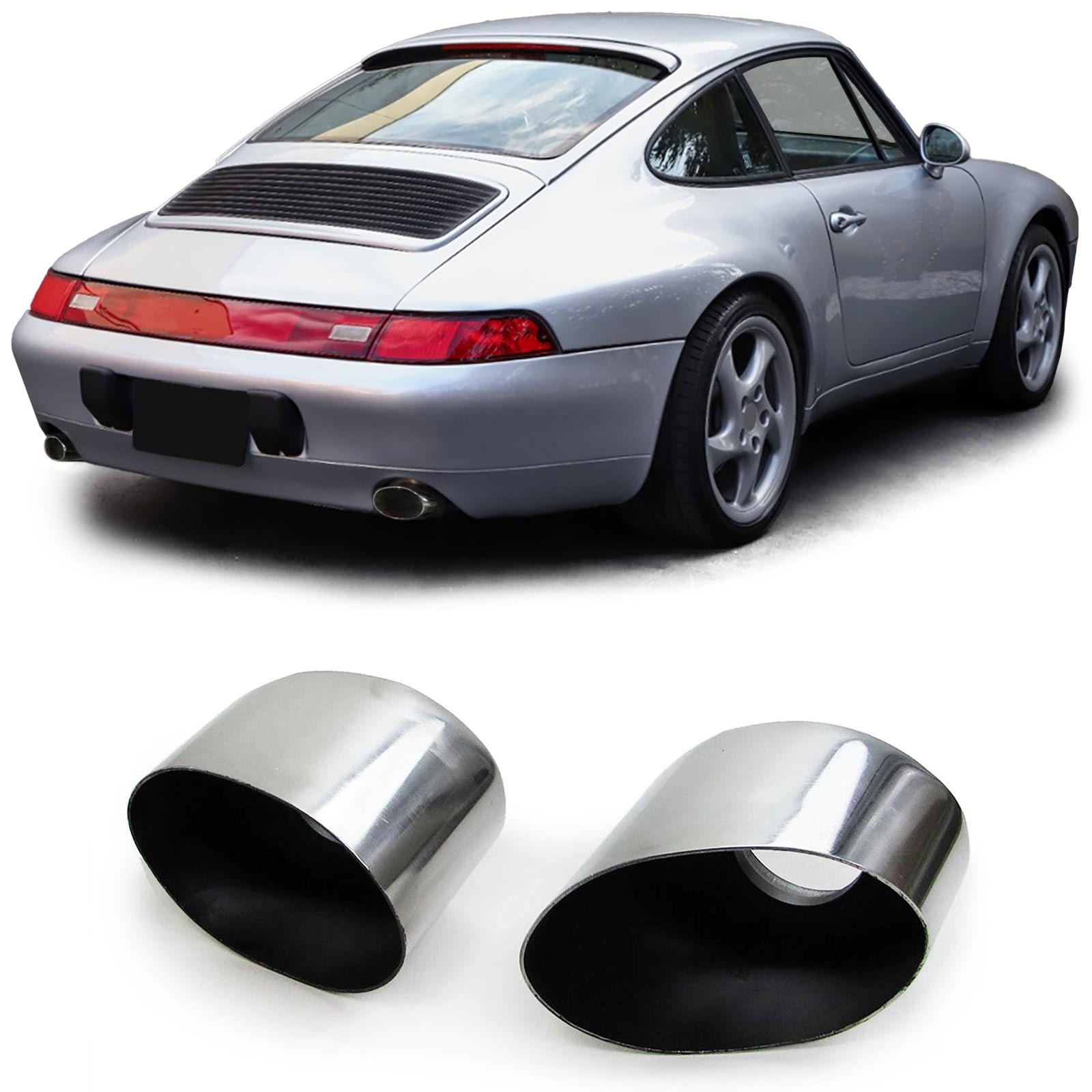 Uitlaatpijp - Porsche 911 993 C2 C4 93-97 - RVS gepolijst - Schuin, ovale opening
