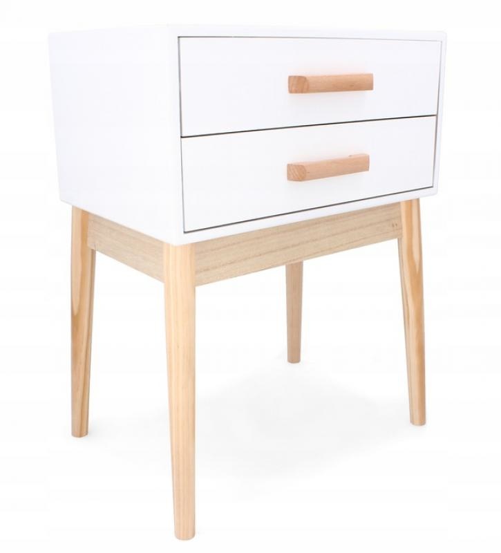 Ladekast - 2 lades - 43x30x59 cm - houten poten - wit