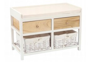 Ladekast - 2 lades - 2 rieten mandjes - 34x69x47 cm - wit