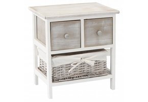 Ladekast - 2 lades - 1 rieten mand - 40x29x44 cm - wit