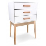 Ladekast - 3 lades - houten poten - 43x30x68 cm - wit