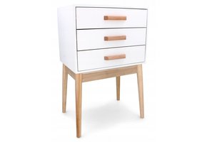 Ladekast - 3 lades - houten poten - 43x30x68 cm - wit