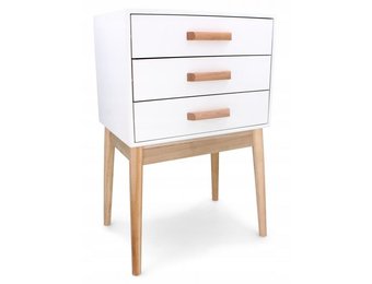 Ladekast - 3 lades - houten poten - 43x30x68 cm - wit