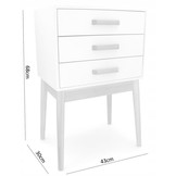 Ladekast - 3 lades - houten poten - 43x30x68 cm - wit