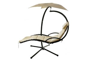Ligstoel tuin - met parasol - 200x116x205 cm - beige