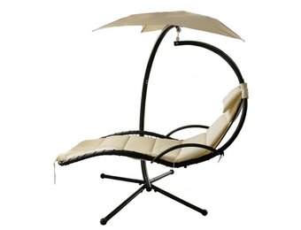 Ligstoel tuin - met parasol - 200x116x205 cm - beige