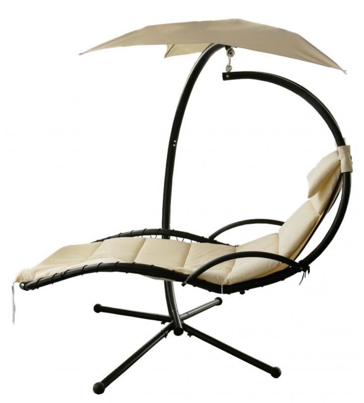 Ligstoel tuin - met parasol - 200x116x205 cm - beige