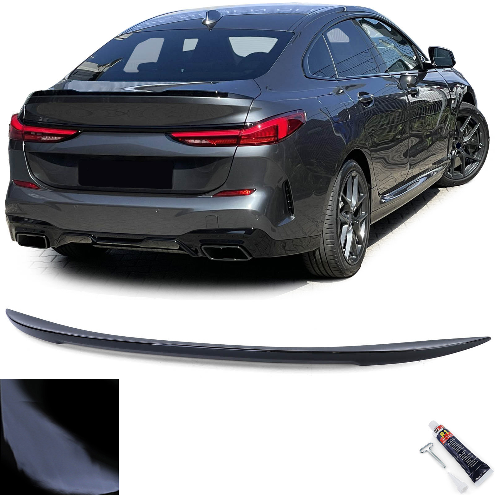 Achterspoiler geschikt voor BMW 2 serie F44 Gran Coupe - zwart glanzend - inclusief Elch Pro P1 lijm