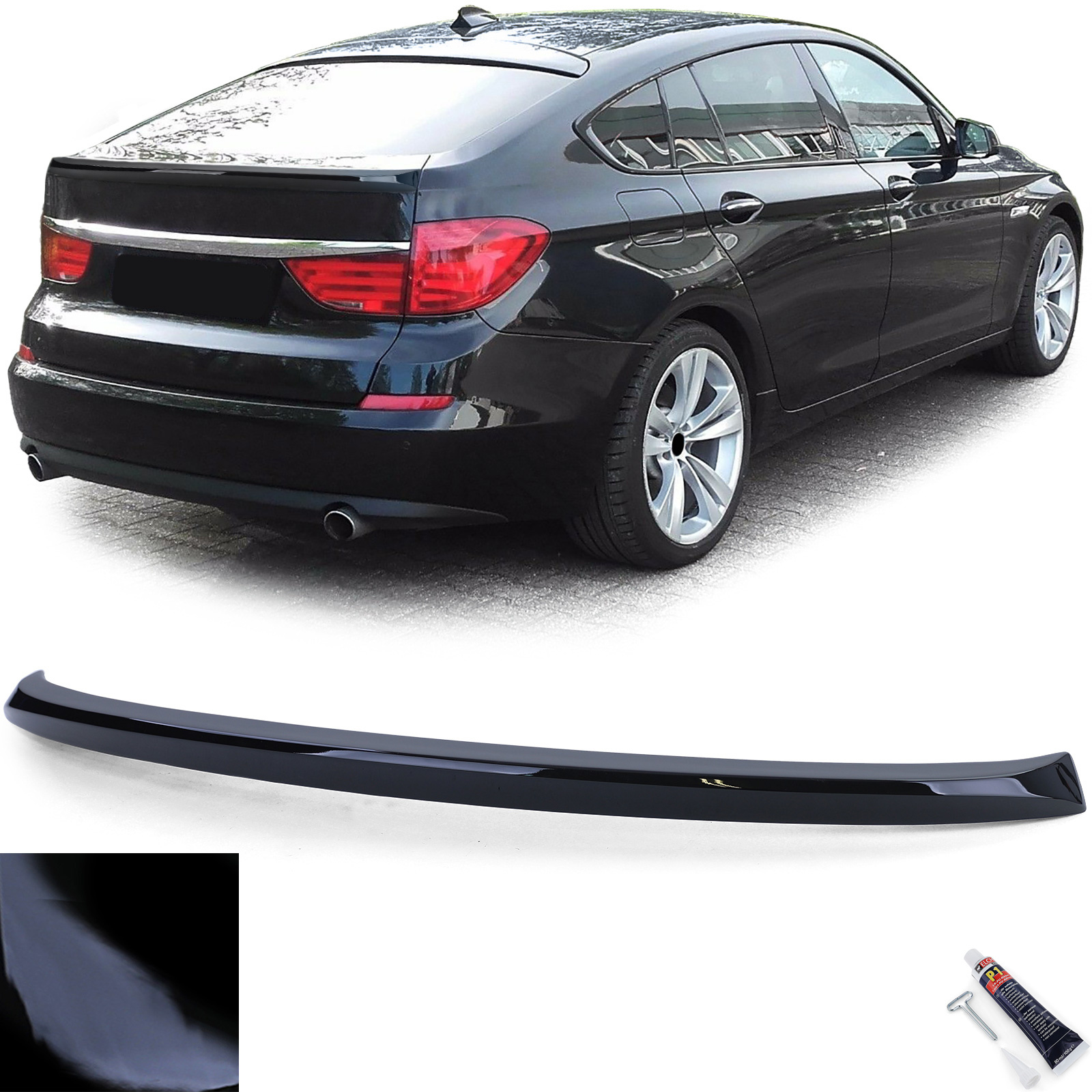 Achterspoiler geschikt voor BMW 5 Serie F07 GT 09-13 - ZWART GLANS - Incl. Elch Pro P1 lijm