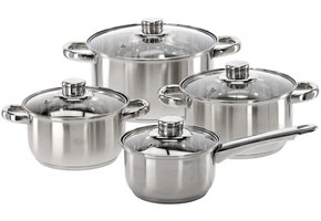 Cookline - pannenset - set van 4 pannen - RVS - glas met rvs knop