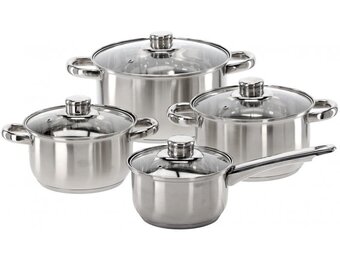 Cookline - pannenset - set van 4 pannen - RVS - glas met rvs knop