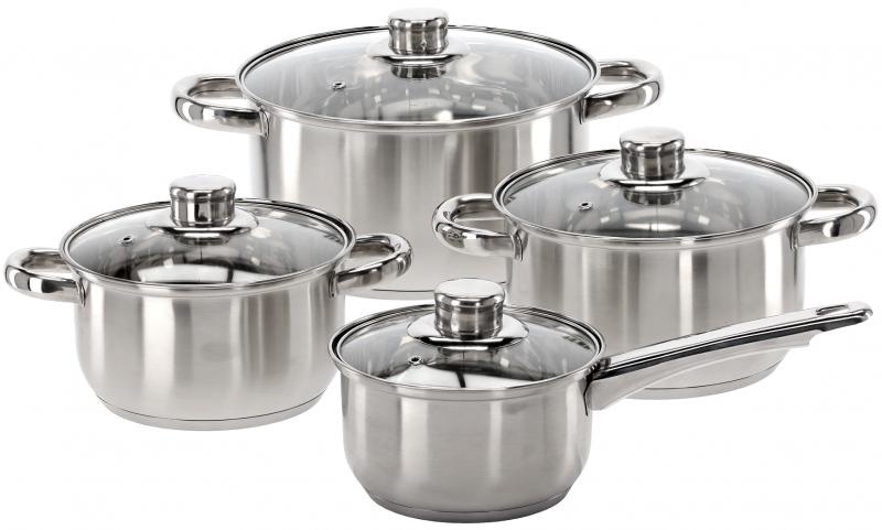 Cookline - pannenset - set van 4 pannen - RVS - glas met rvs knop