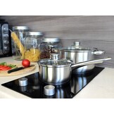 Cookline - pannenset - set van 4 pannen - RVS - glas met rvs knop