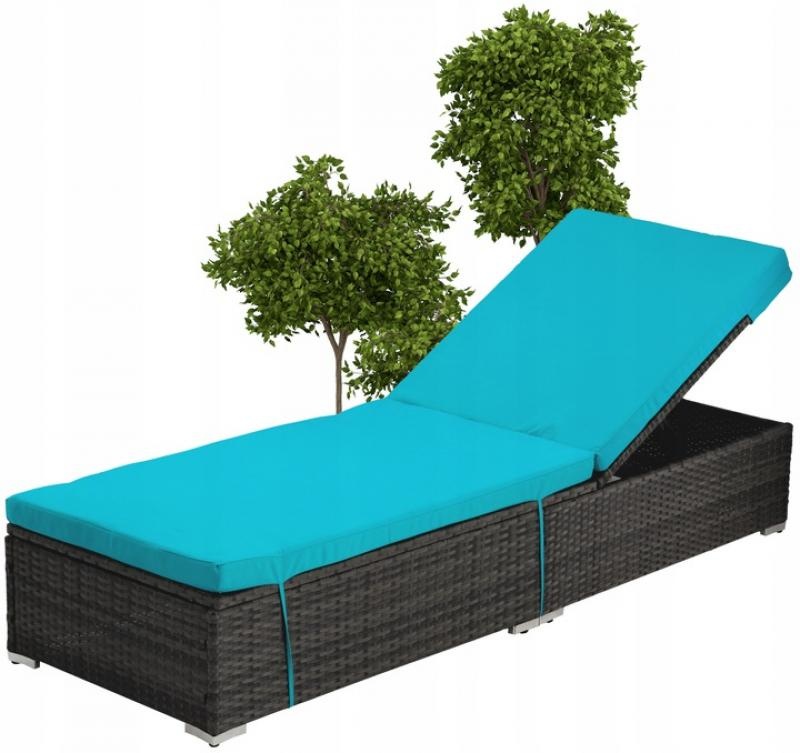 Garden Line - ligbed - met kussen - 198x65cm - antraciet, blauw