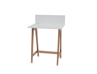 Bureau Luka: Essenhout & MDF, lichtgrijze kleur, eiken poten