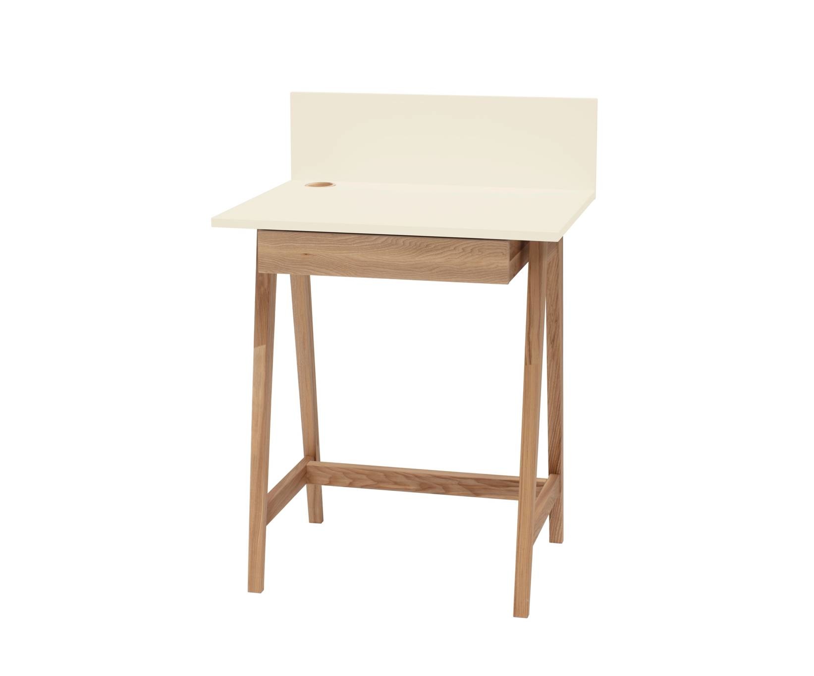 Bureau Luka - Essenhouten Poten, Krijtwit Bureau met Lade (65x50cm)