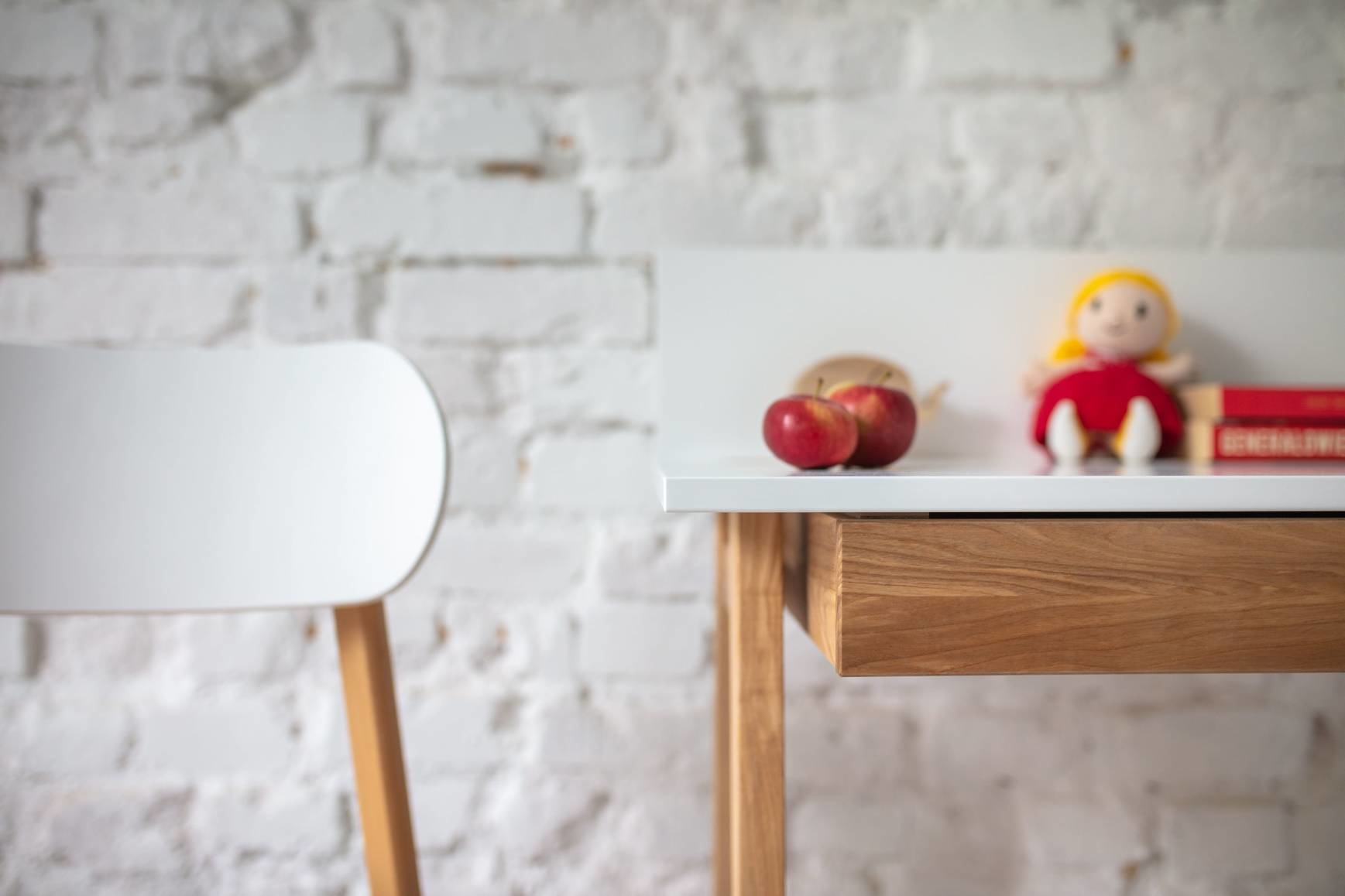 Bureau Luka - Essenhouten Poten, Krijtwit Bureau met Lade (65x50cm)