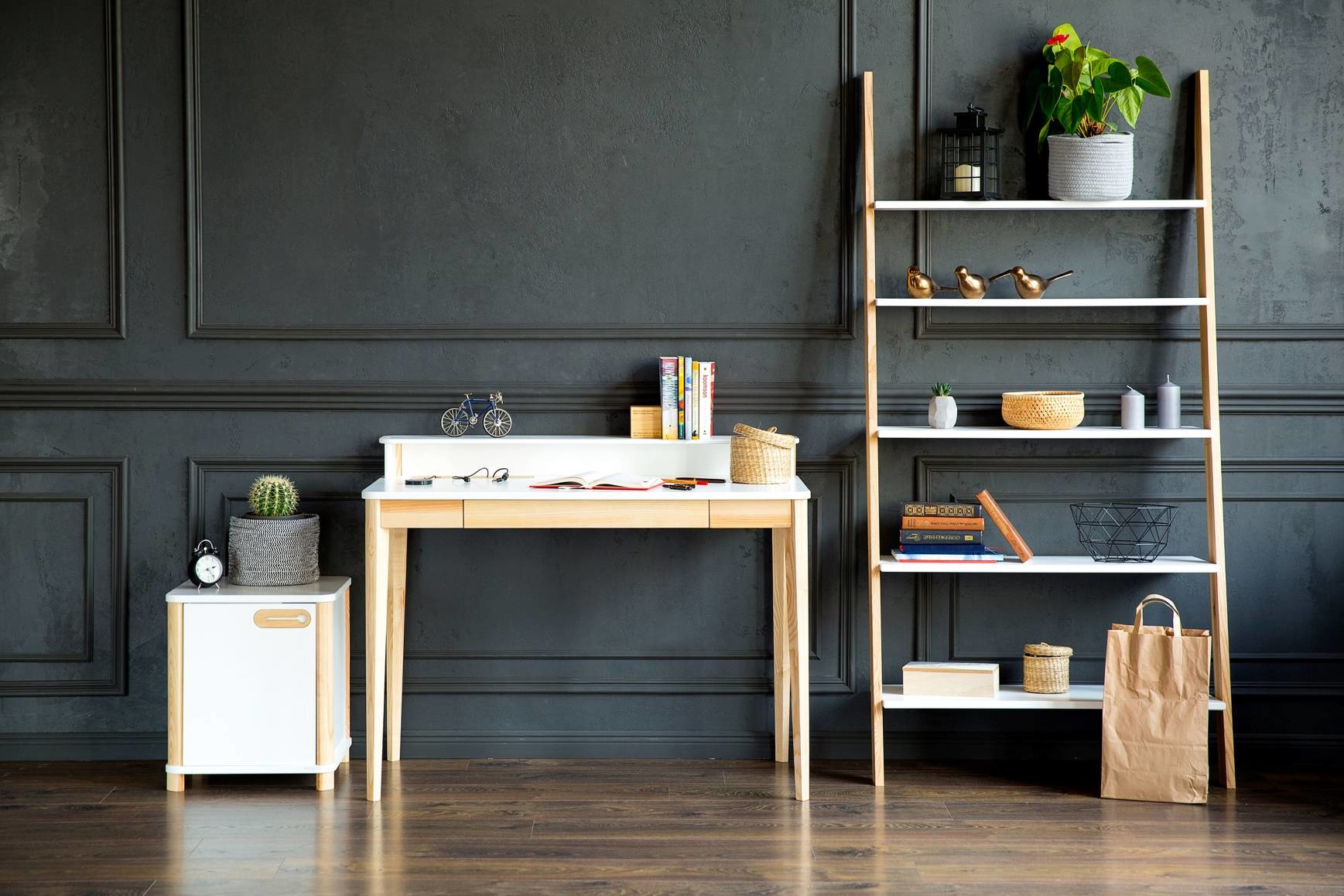 Bureaukast Ashme - Bruin Beige, 42x42x48 cm, MDF en Essenhout, FSC gecertificeerd