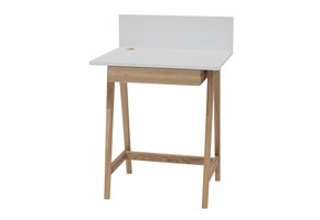 Bureau Luka - lichtgrijs, 1 lade, essenhouten poten