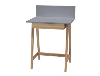 Bureau Luka in Donkergrijs met Essenhouten poten - 1 lade included