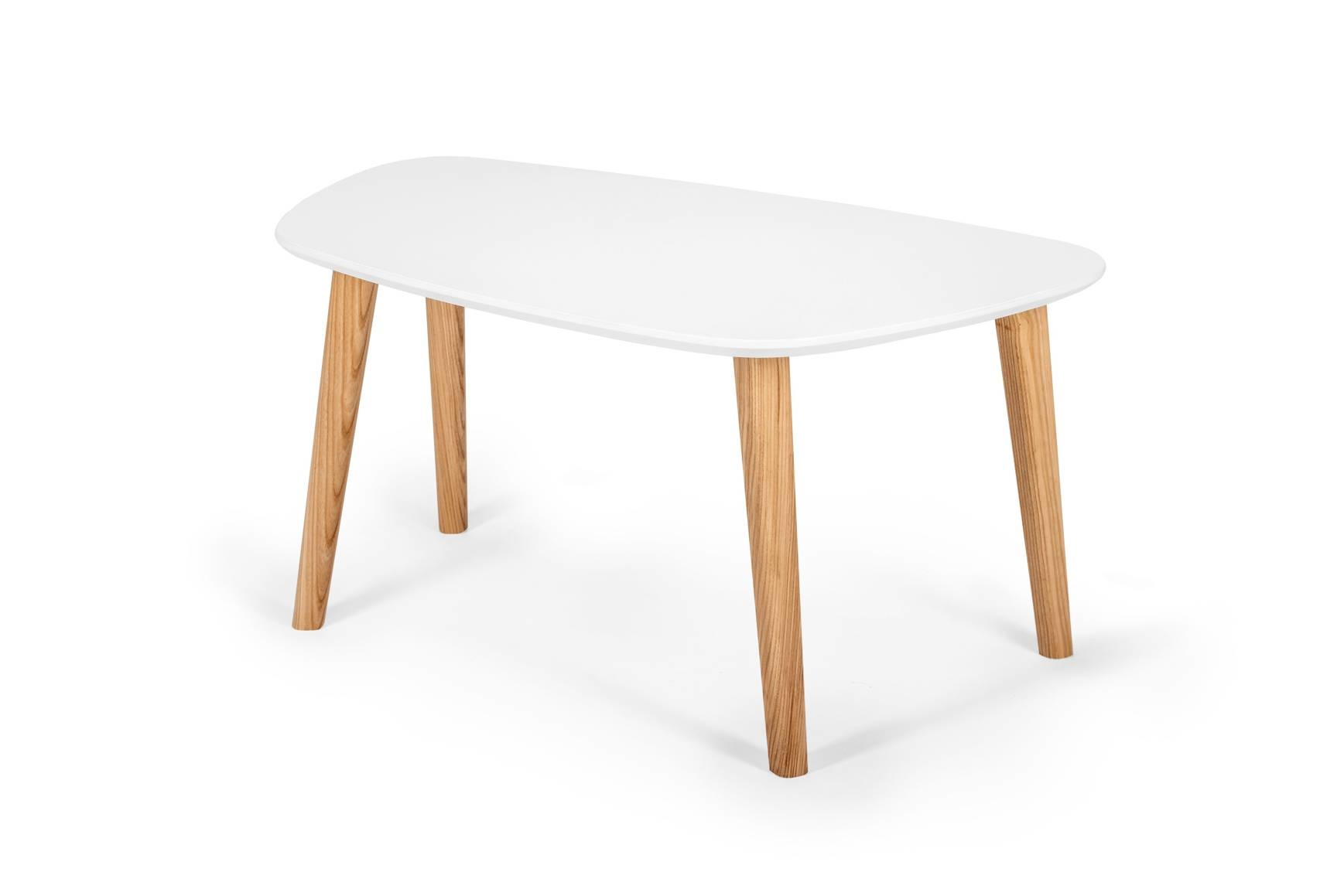 Endocarp salontafel - wit gelakt MDF met essenhouten poten (80x48x40cm)