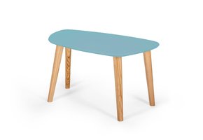 Endocarp salontafel - zacht blauw met essenhouten poten