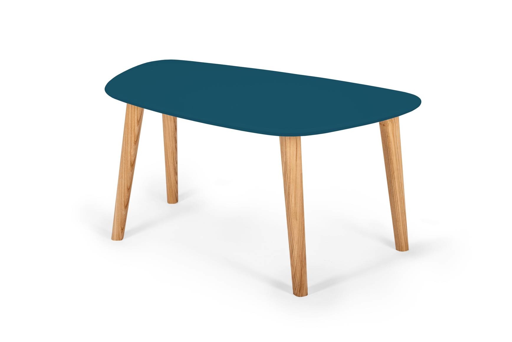 Endocarp Salontafel | Petrolblauw | Essenhouten poten
