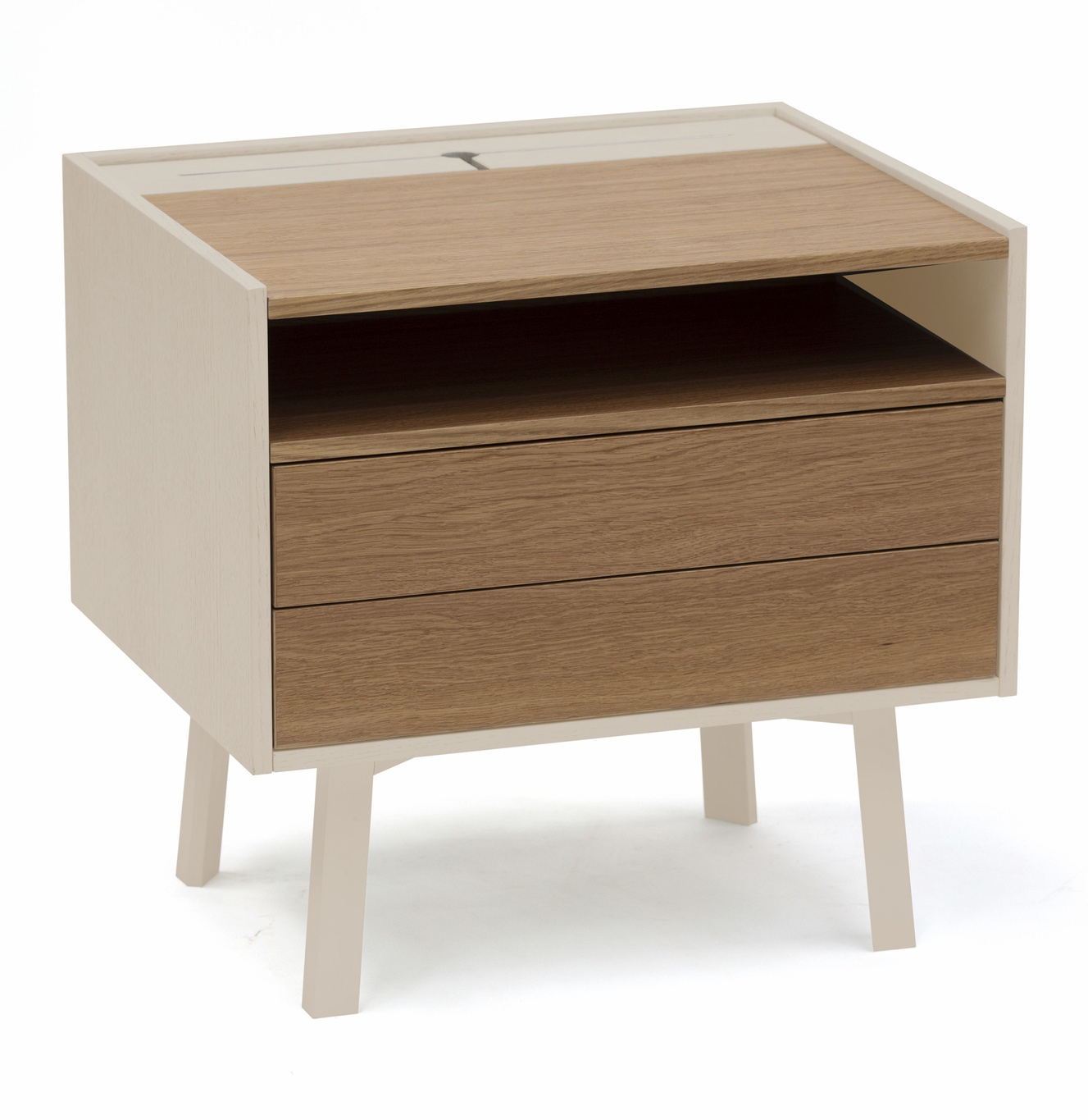 Diamond Nachtkastje - FSC100% & FSCMIX, Bruin Beige kleur, gelakt MDF en natuurlijk eikenfineer, 50,6x40,1x47,6 cm