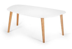 Endocarp Salontafel in S 0502-G50Y Wit met Essenhout Poten - 110x66x45 cm - FSC Gecertificeerd