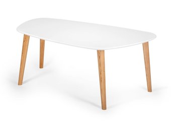 Endocarp Salontafel in S 0502-G50Y Wit met Essenhout Poten - 110x66x45 cm - FSC Gecertificeerd