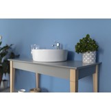 Grote open wastafel Mimo - 105cm breedte, 74cm hoogte, in muntkleur van beukenhout en gelakt MDF - FSC gecertificeerd