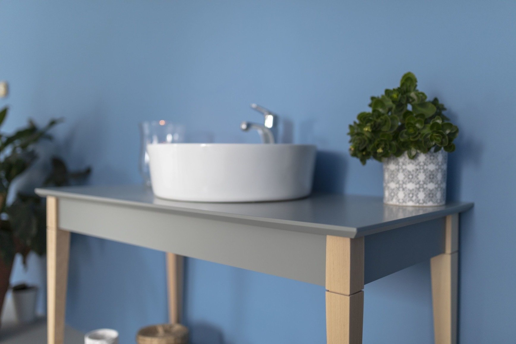 Grote open wastafel Mimo - 105cm breedte, 74cm hoogte, in muntkleur van beukenhout en gelakt MDF - FSC gecertificeerd