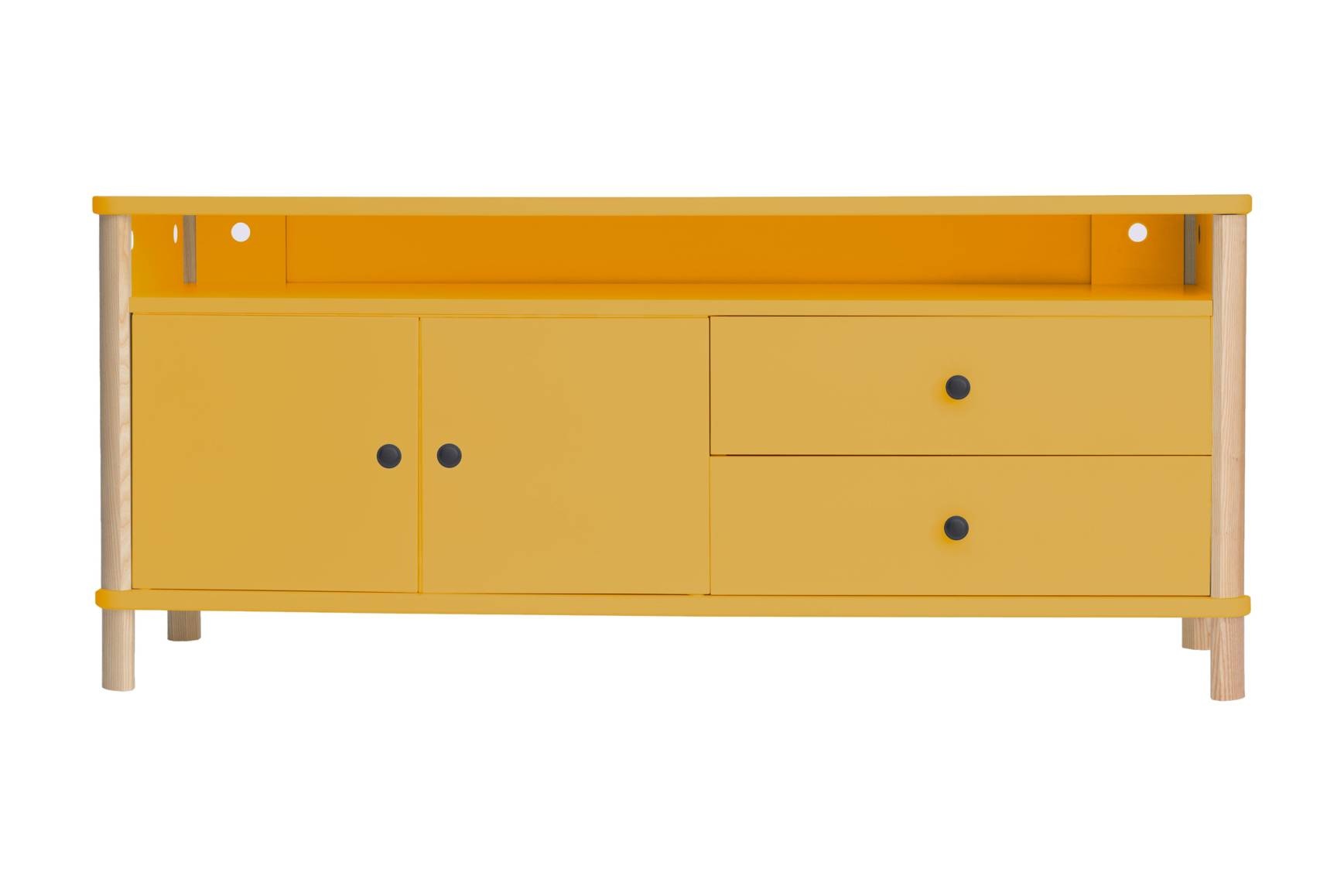 FSC100% TV Meubel Ashme - 140cm x 45cm x 60cm - Essenhout en gelamineerd MDF - Bezemen geel