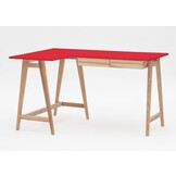 Essenhouten Luka hoekbureau met rood MDF blad - 2 lades - FSC gecertificeerd
