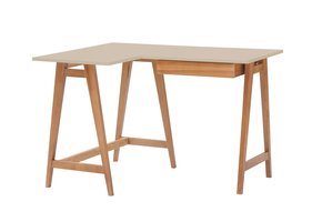 Handig Luka hoekbureau in bruin-beige met eiken poten